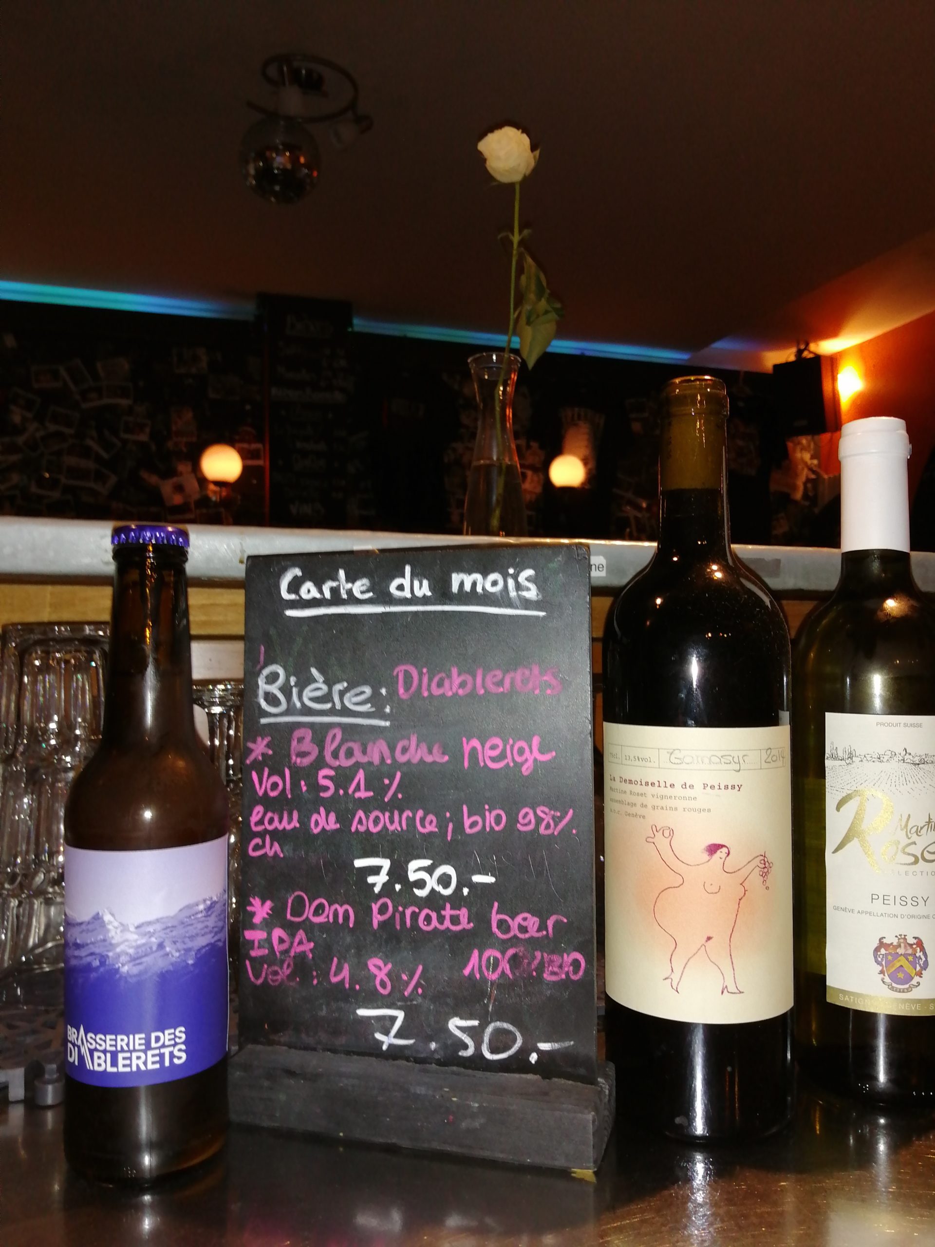 carte du mois de janvier 2020, bières artisanales, vins genevois, produits locaux, la bretelle, bar associatif