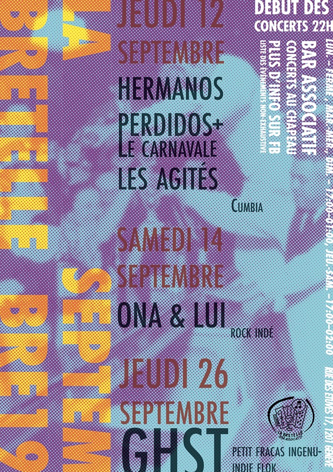 Affiche septembre 2019 - La Bretelle, bar associatif, Genève